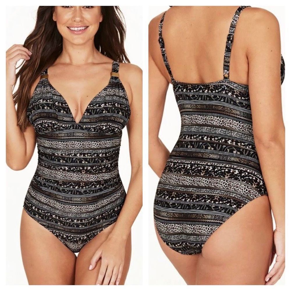 Nip Tuck Swim Savannah Stripe Dulcie Grecian Design Tummy Control One Piece Swim